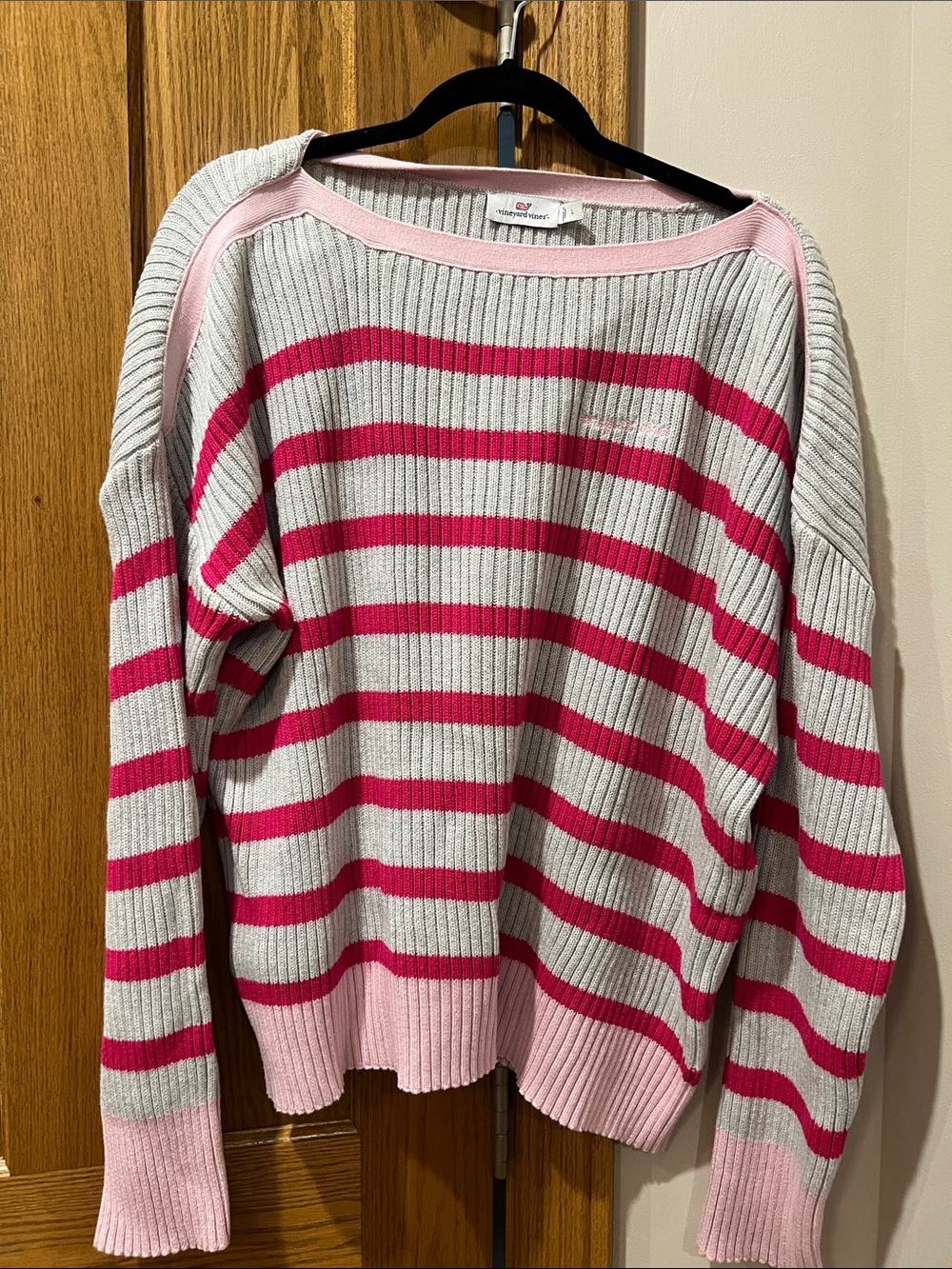 Vineyard Vines Striped Pink & Light Gray Women's Sweater - Pink Accents